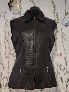 Giani Bernini Black Leather Sleeveless Zip-Front Vest